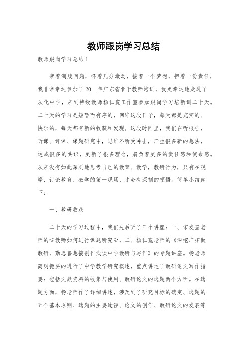 教师跟岗学习总结