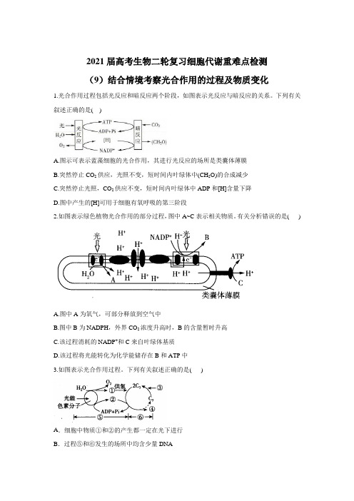 2021届高考生物二轮复习细胞代谢重难点检测(9)结合情境考察光合作用的过程及物质变化