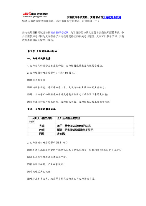 2016云南教资统考地理学科:高中地理章节知识点:行星地球(二)