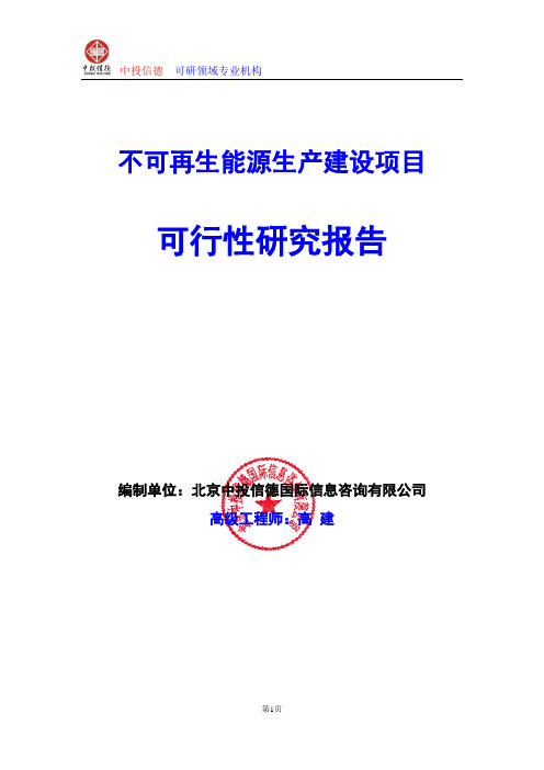 不可再生能源生产建设项目可行性研究报告编写格式及参考(模板word)