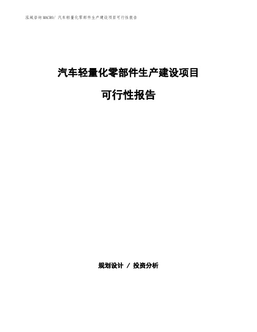 汽车轻量化零部件生产建设项目可行性报告(总投资9537.49万元)