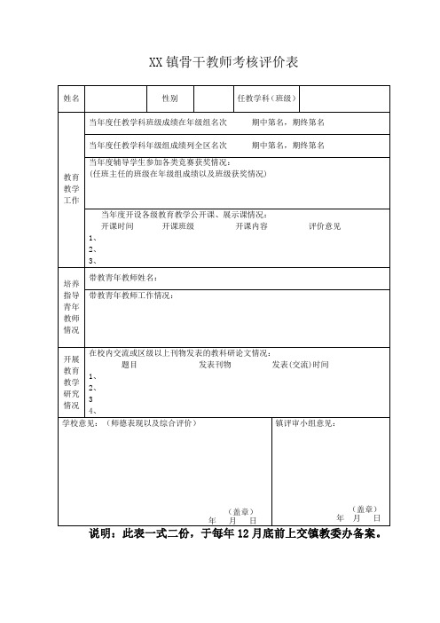 骨干教师考核评价表