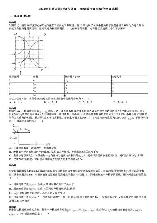 2024年安徽省皖北协作区高三年级联考理科综合物理试题