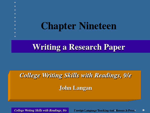 Chapter 19 Writing a Research Paper