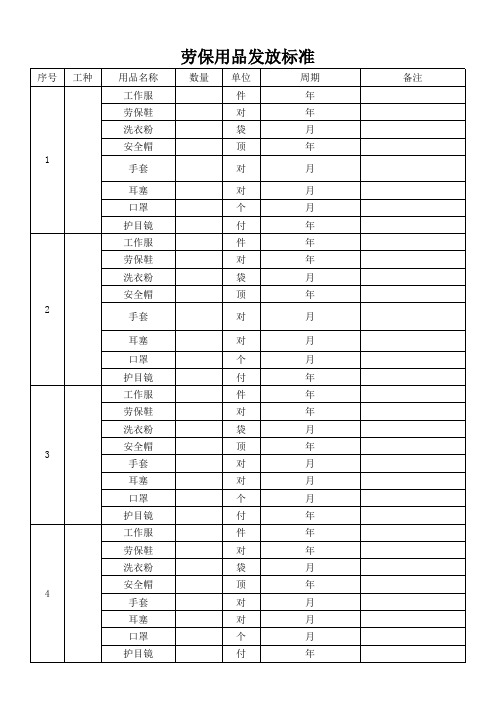 劳保用品发放标准(新)