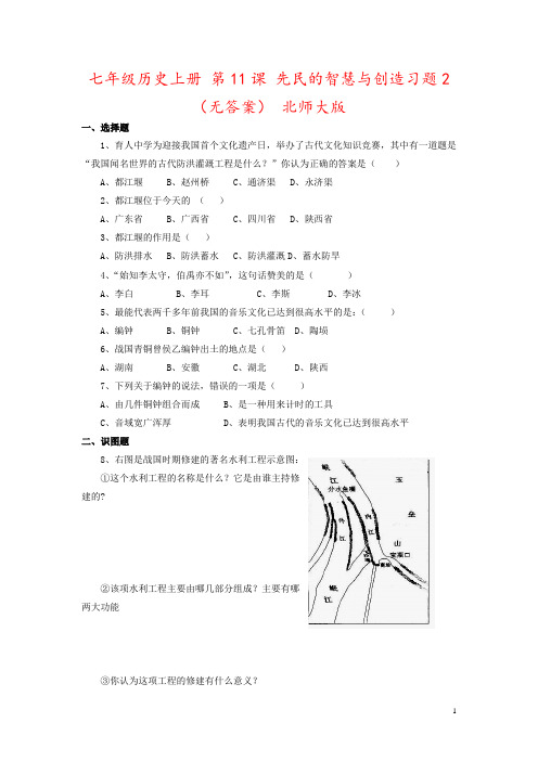 七年级历史上册 第11课 先民的智慧与创造习题2(无答案) 北师大版