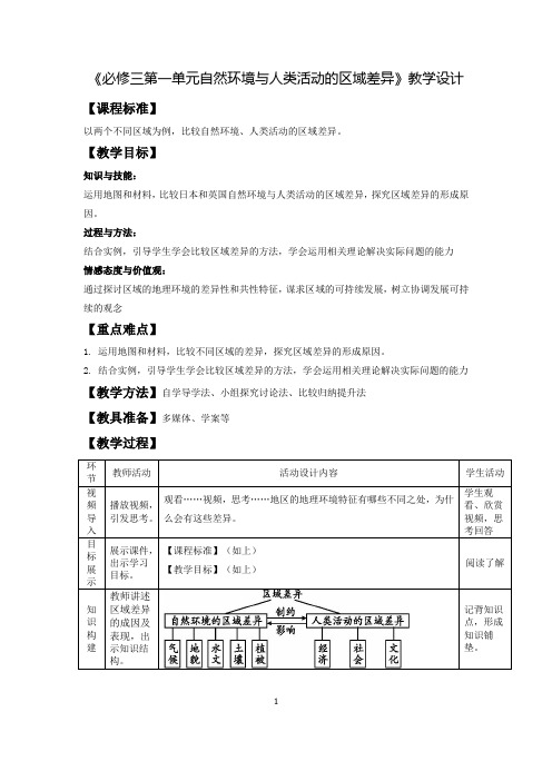 高中地理_自然环境和人类活动的区域差异教学设计学情分析教材分析课后反思