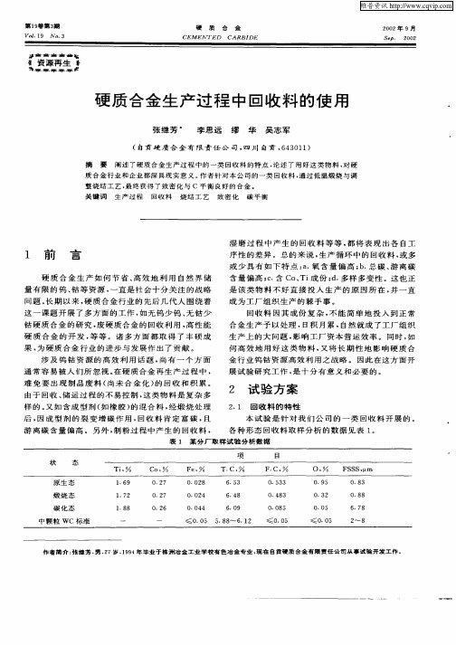 硬质合金生产过程中回收料的使用