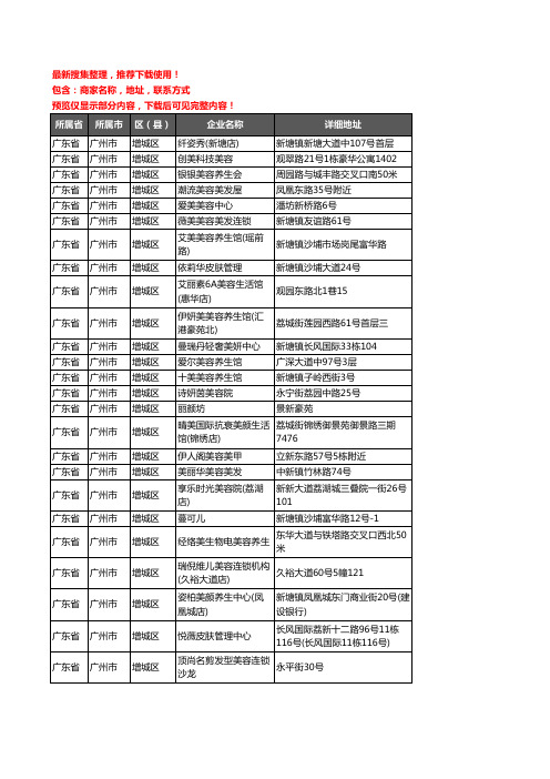 新版广东省广州市增城区美容院企业公司商家户名录单联系方式地址大全859家