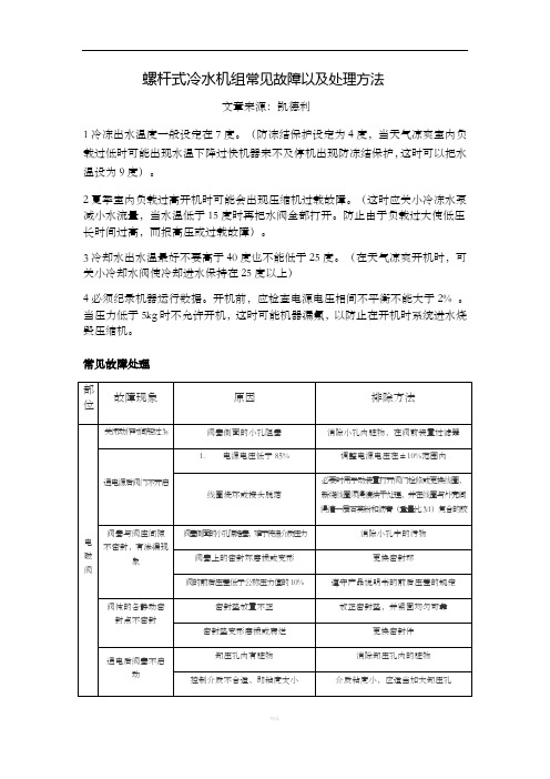 螺杆式冷水机组常见故障以及处理方法