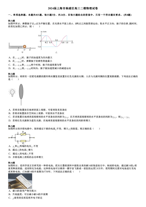 2024届上海市杨浦区高三二模物理试卷