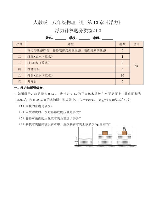 初中物理《浮力计算题》原卷