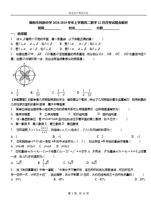 樟树市民族中学2018-2019学年上学期高二数学12月月考试题含解析