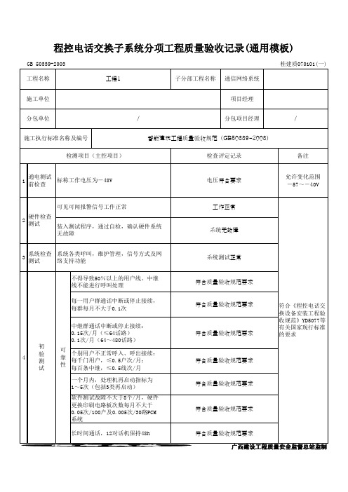 程控电话交换子系统分项工程质量验收记录(通用模板)