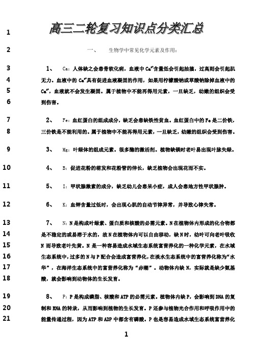 最新生物学中常见化学元素及作用