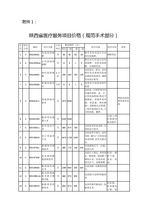 陕西医疗服务项目价格规范手术部分