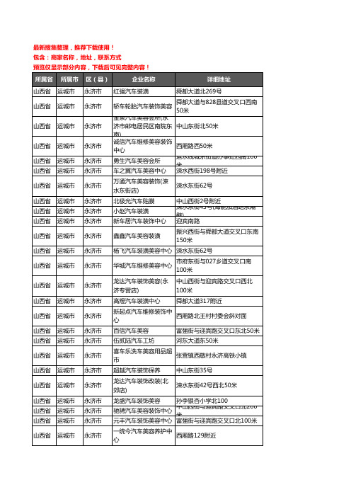 新版山西省运城市永济市汽车装潢企业公司商家户名录单联系方式地址大全39家