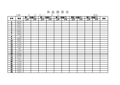 班级体温表模板