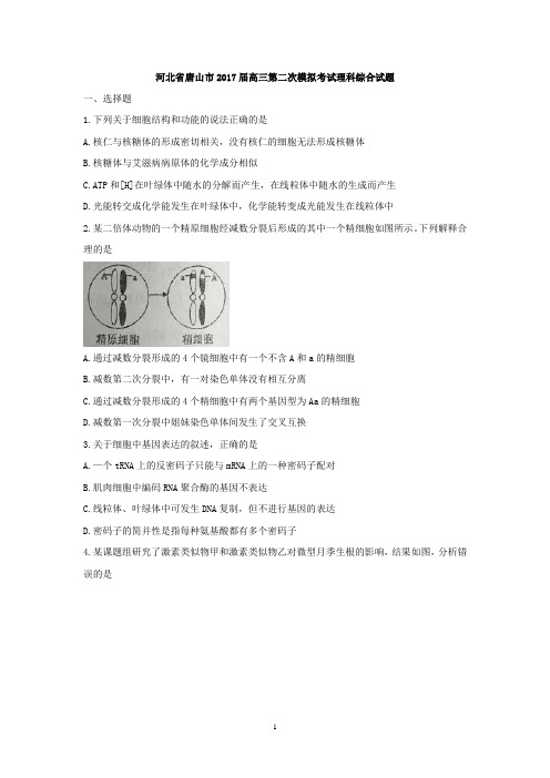 (河北)高三理综-河北省唐山市2017届高三第二次模拟考试理综试题 Word版含答案