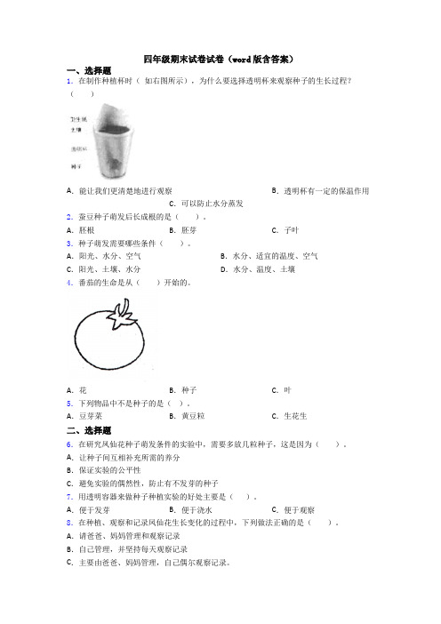 四年级期末试卷试卷(word版含答案)