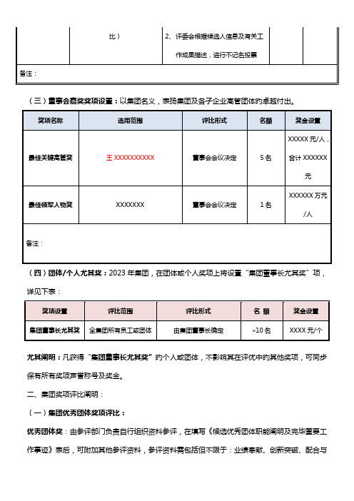 集团公司表彰实施方案