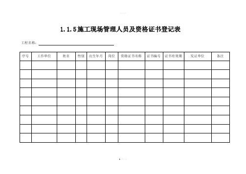 施工现场管理人员及资格证书登记表