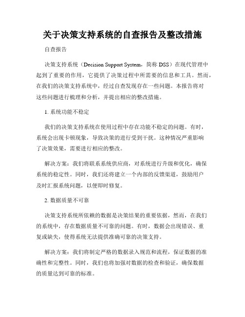 关于决策支持系统的自查报告及整改措施