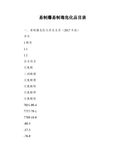 易制爆易制毒危化品目录