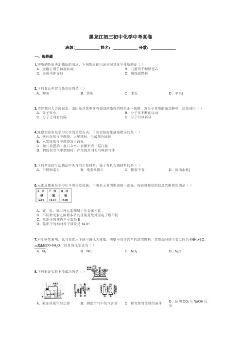 黑龙江初三初中化学中考真卷带答案解析
