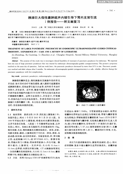 胰腺巨大假性囊肿超声内镜引导下胃内支架引流1例报告—附文献复习