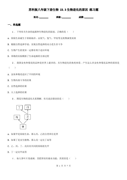 苏科版八年级下册生物 23.3生物进化的原因 练习题
