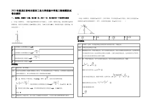 2021年黑龙江省哈尔滨市工业大学实验中学高三物理模拟试卷含解析