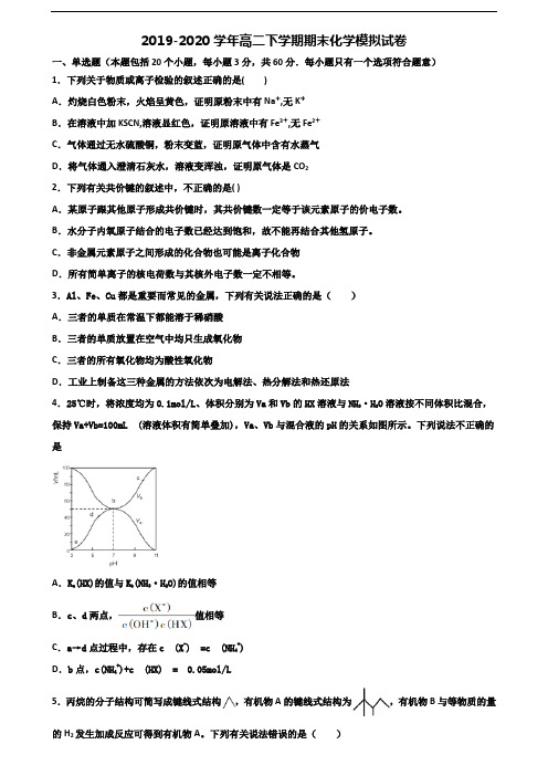 2020学年上海市高二化学下学期期末检测试题