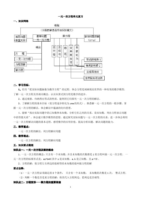 一元一次方程复习(含答案)