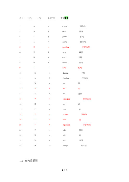 希腊字母发音对照表