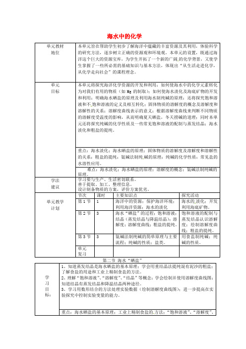 山东省莱州市沙河镇九年级化学全册 第三单元 海水中的化学 第二节 海水“晒盐”教案1 鲁教版五四制