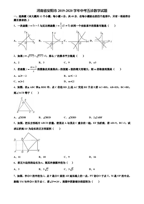 河南省安阳市2019-2020学年中考五诊数学试题含解析