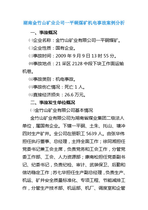 湖南金竹山矿业公司一平硐煤矿机电事故案例分析