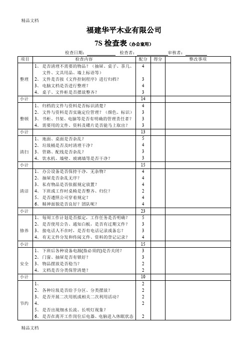 (整理)办公室、车间7S检查表.