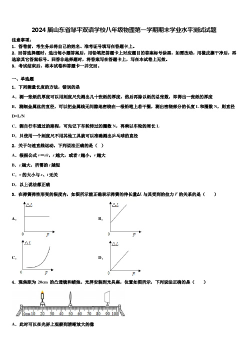 2024届山东省邹平双语学校八年级物理第一学期期末学业水平测试试题含解析