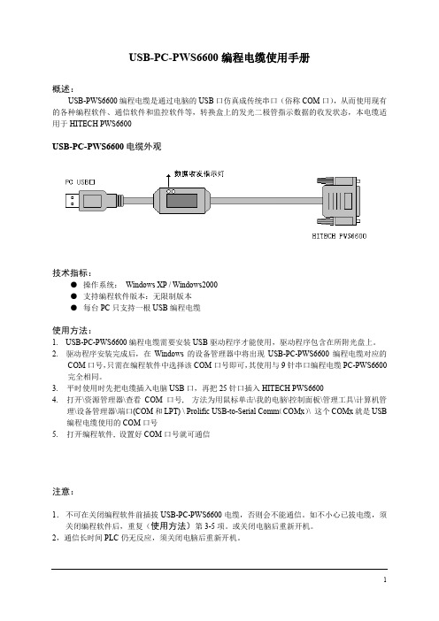 usb-pc-pws6600编程电缆使用手册+驱动安装说明