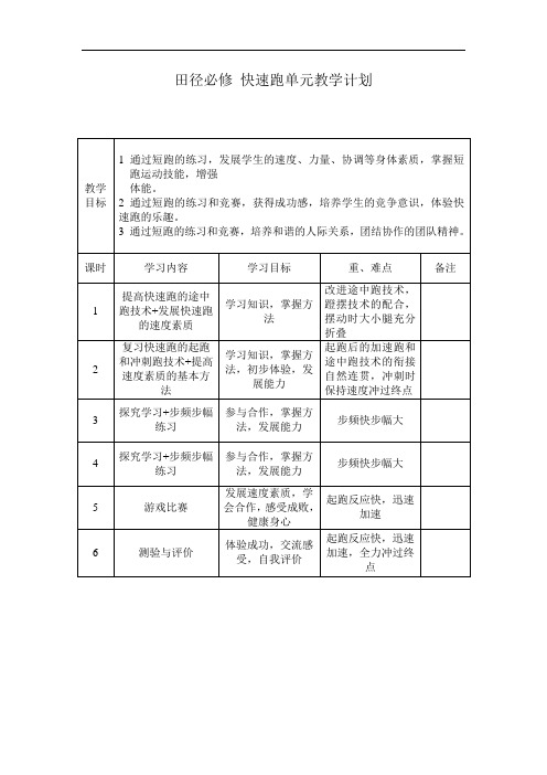 快速跑单元教学计划