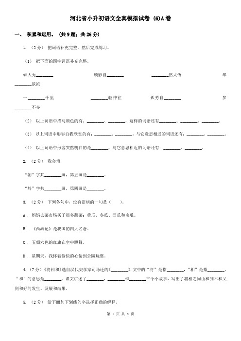 河北省小升初语文全真模拟试卷 (6)A卷