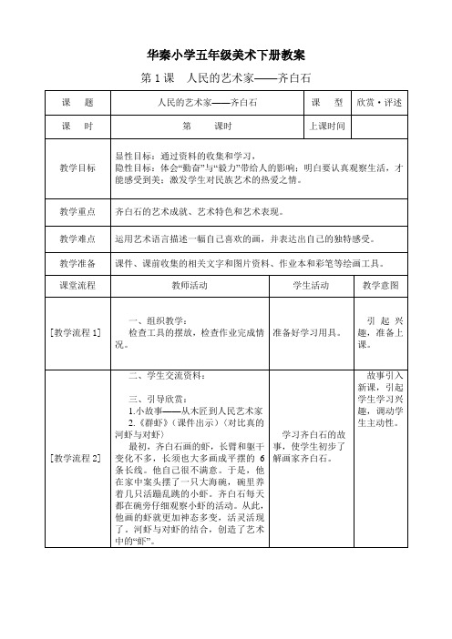 小学五年级人美版美术下册教案全集及教学设计