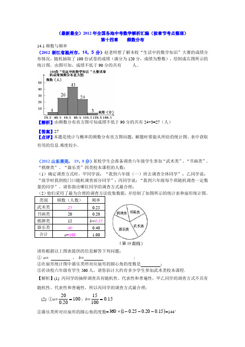 (最新最全)2012年全国各地中考数学解析汇编14章_频数分布