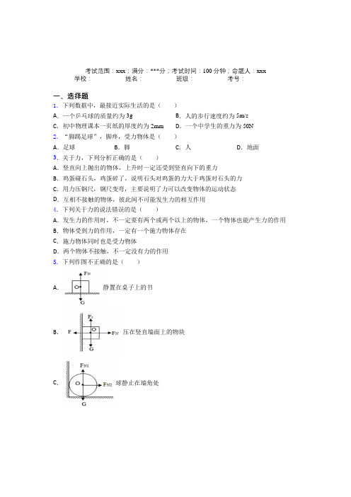 (必考题)人教版初中物理八年级下册第一章【力】经典习题(培优)(1)