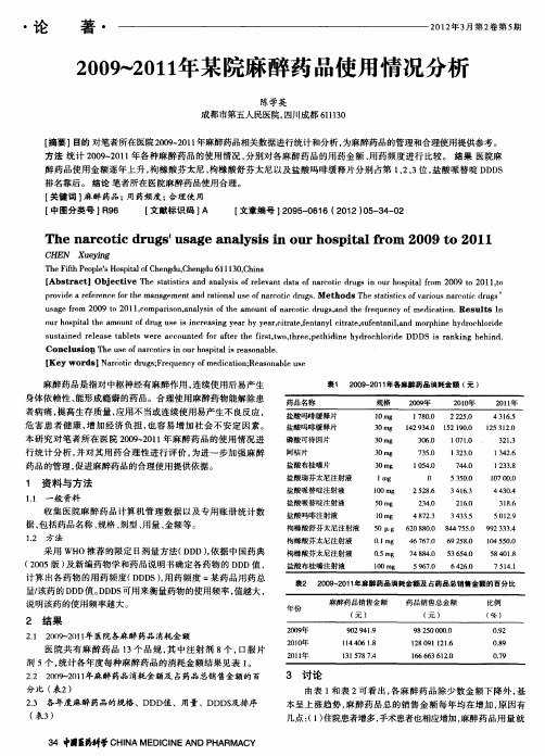 2009～2011年某院麻醉药品使用情况分析