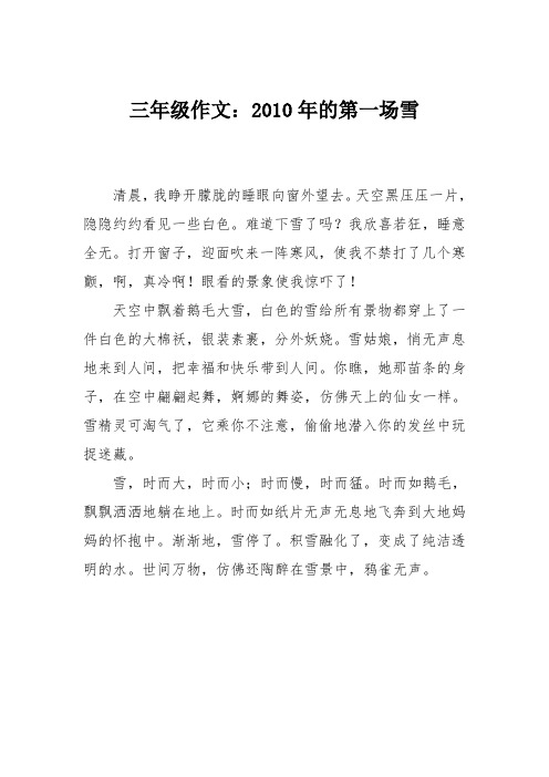 三年级作文:2010年的第一场雪