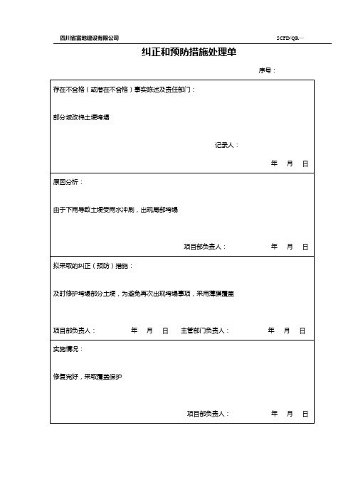 纠正和预防措施处理单