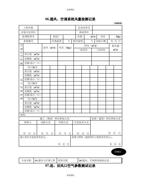 2023年通风、空调系统风量检测记录